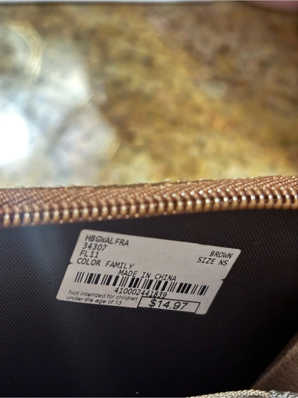 Sequin-Embellished Brown Zip Wallet